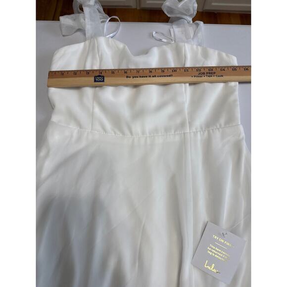 Lulus NWT Radiant Romance White Tie-Strap Maxi Dress Lined Chiffon Wedding Large - Picture 10 of 13